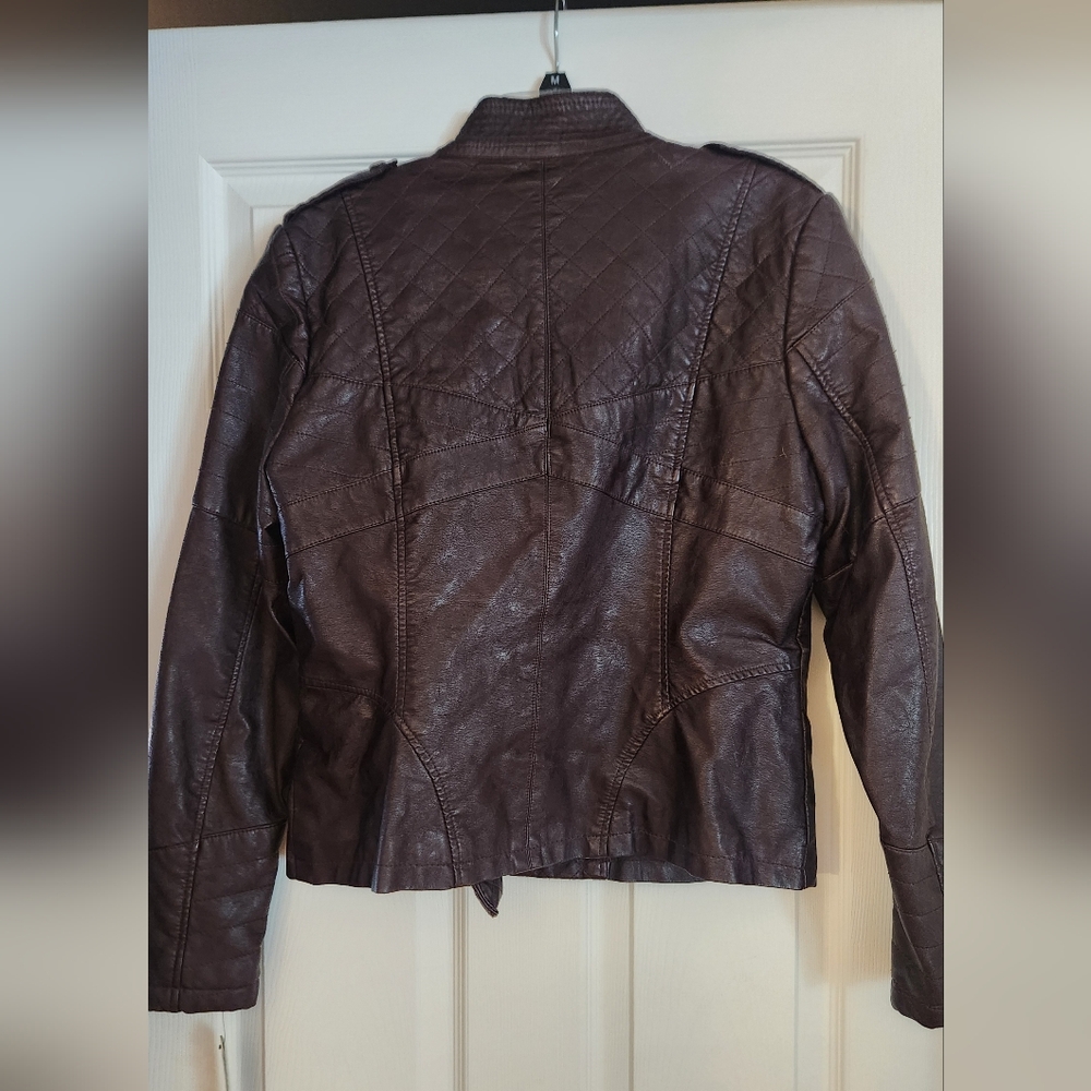 Guess Women's Quilted Leather Jacket - Dark Brown - Picture 3 of 4
